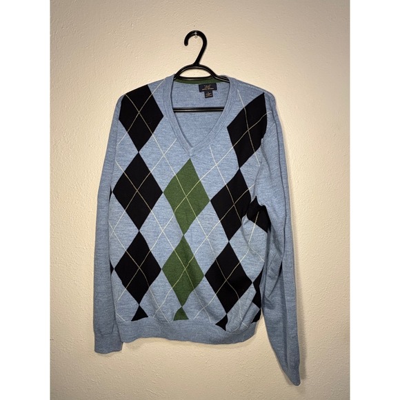Brooks Brothers Other - Brooks Brothers 346 Mens Merino Wool Argyle V-Neck Sweater Blue Black Green L